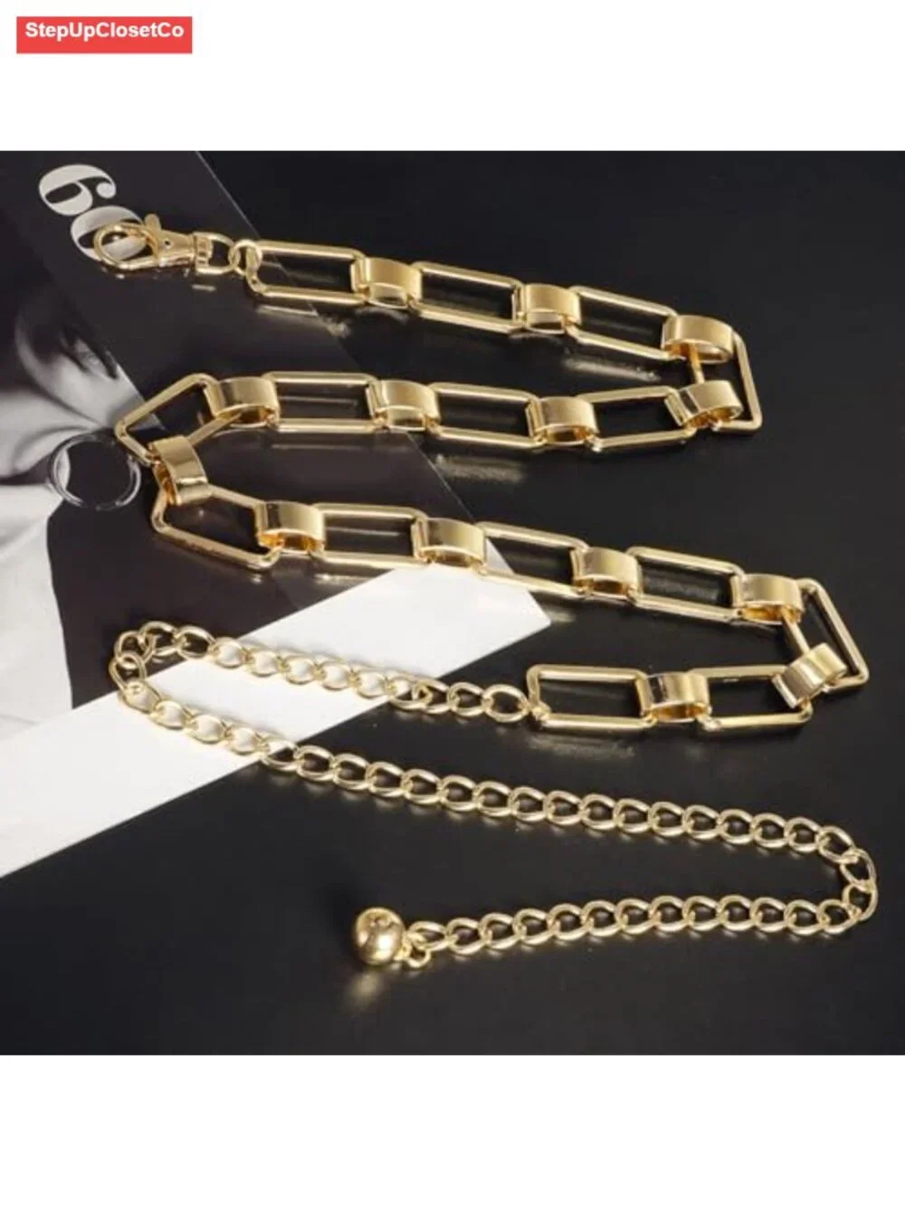 Women's Metal Waist Chain Belt, Adjustable Length, Chic Dress Accessory